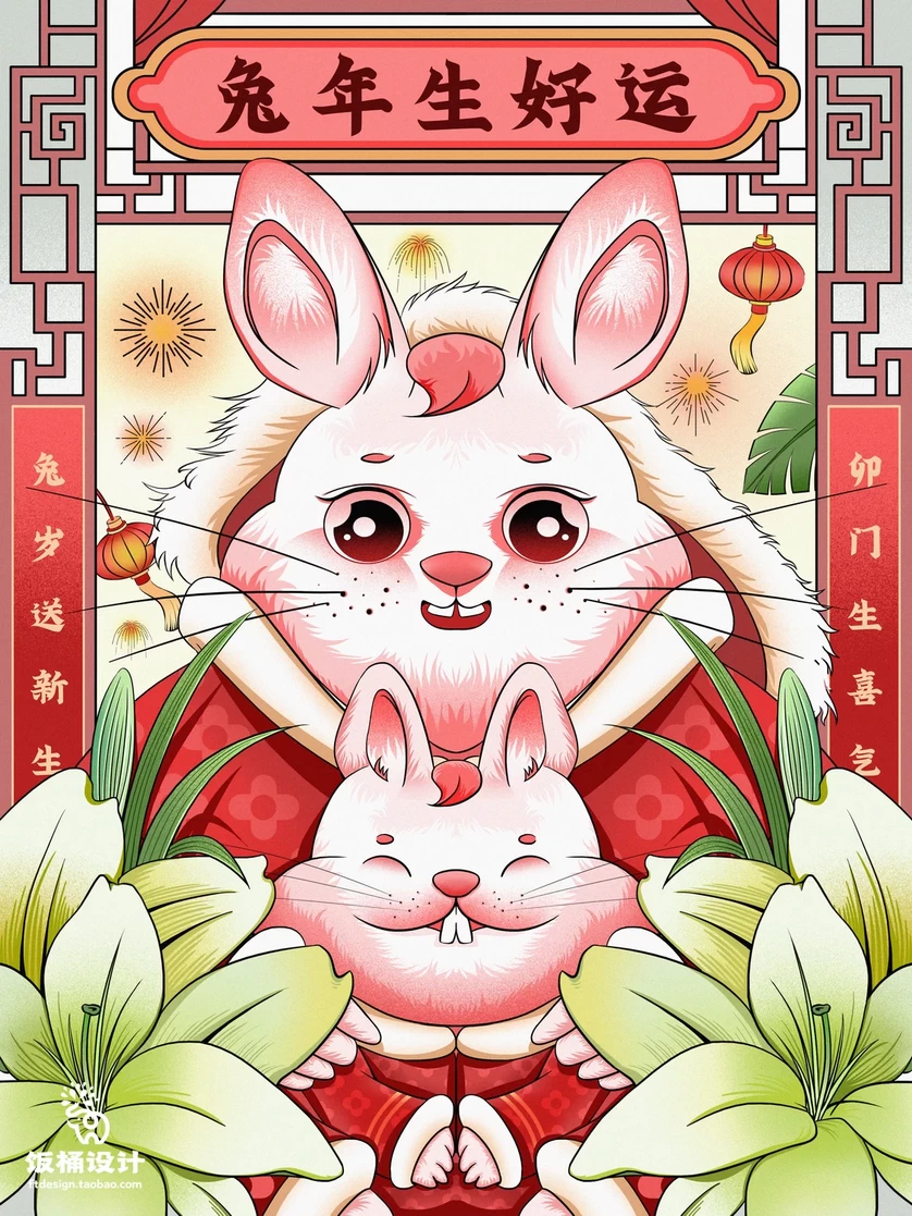 2023兔年新年春节节日节庆海报模板PSD分层设计素材【005】